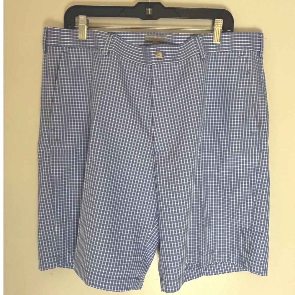 Peter Millar Performance Shorts Mens 38 Blue Gingham Wicking Crown Sport Golf